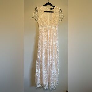 Aakaa white and nude lace maxi dress. Size small